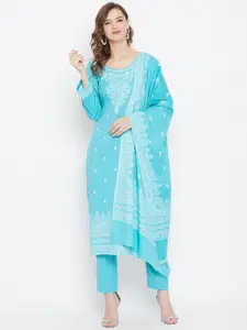 Safaa Blue & White Unstitched Dress Material