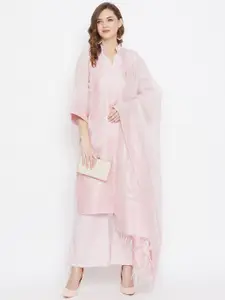 Safaa Women Pink & Silver Floral Woven Design Cotton Silk Zari Unstitched Dress Material