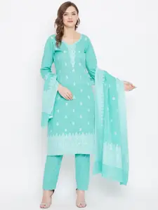 Safaa Sea Green & White Unstitched Dress Material
