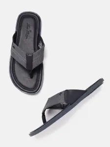 Louis Philippe Men Charcoal Grey Solid Comfort Sandals