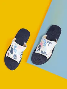 Kook N Keech Women Beige & Navy Blue Printed Slip-On Flip-Flops