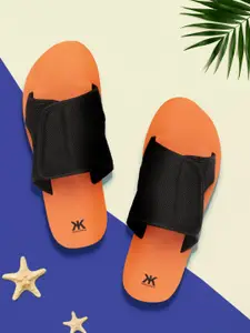 Kook N Keech Women Black & Orange Slip-On Flip-Flops