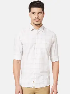 J Hampstead Men Beige Slim Fit Opaque Checked Casual Shirt