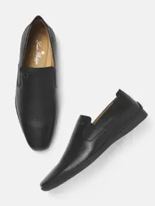 Louis Philippe Men Black Solid Formal Leather Slip-Ons
