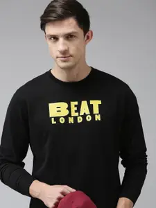 BEAT LONDON by PEPE JEANS Men Black Brand logo Printed Round Neck Pure Cotton Sweatshirt