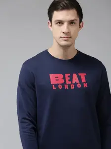 BEAT LONDON by PEPE JEANS Men Navy Blue Brand logo Printed Pure Cotton Sweatshirt
