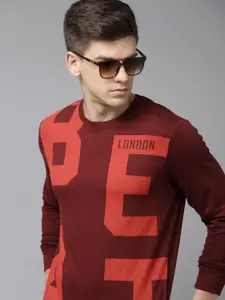 BEAT LONDON by PEPE JEANS Men Maroon Brand Logo Print Pure Cotton Sweatshirt
