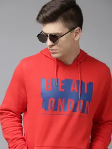 BEAT LONDON by PEPE JEANS Men Red Brand Logo Printed Hooded Sweatshirt