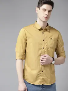 BEAT LONDON by PEPE JEANS Men Mustard Yellow Pure Cotton Solid Slim Fit Casual Shirt