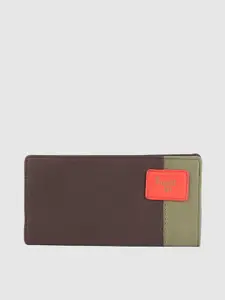 Baggit Women Brown & Olive Green Colourblocked Two Fold Wallet