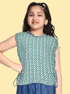 Global Desi Girls Green Printed Top
