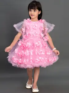 Pink Chick Pink Floral Embellished Netted A-Line Dress