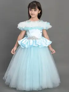 Pink Chick Blue Ruffled Embellished Satin Dress