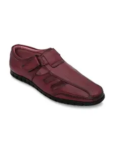 San Frissco Men Maroon Leather Shoe-Style Sandals