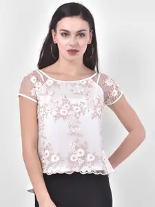 Latin Quarters White & Gold-Toned Floral Lace Regular Top