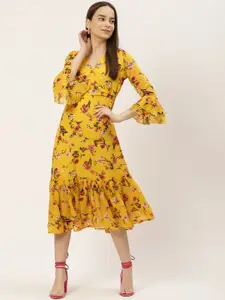 WISSTLER Yellow Floral Georgette Midi Dress