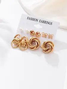 Jewels Galaxy Set of 5 Gold-Toned & White Contemporary Studs Earrings
