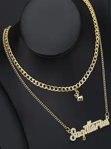 Jewels Galaxy Gold-Plated Sagittarius Zodiac Stone-Studded Layered Necklace