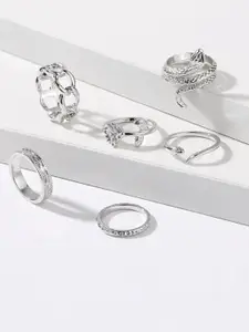 Jewels Galaxy Set of 6 Silver-Plated Finger Rings