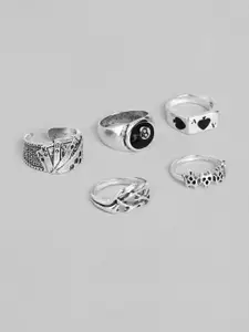 Jewels Galaxy Set of 5 Silver-Plated Finger Rings
