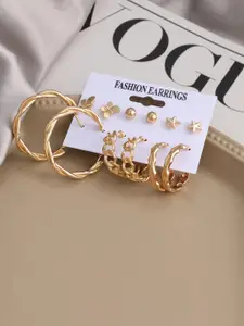 Jewels Galaxy Set of 6 Gold-Toned Classic Studs & Hoop Earrings