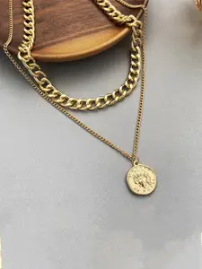 Jewels Galaxy Gold-Plated Layered Necklace with Coin Detail