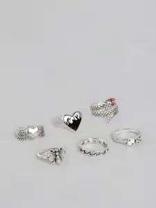 Jewels Galaxy Set of 6 Silver-Plated Finger Rings