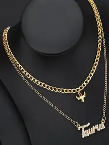Jewels Galaxy Gold-Plated Stone-Studded Taurus Sun Sign Layered Necklace