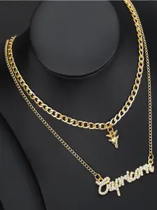 Jewels Galaxy Gold-Plated Stone-Studded Capricon Sun Sign Layered Necklace
