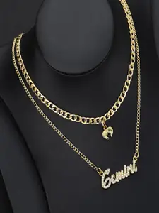 Jewels Galaxy Gold-Plated Gemini Zodiac Stone-Studded Layered Necklace
