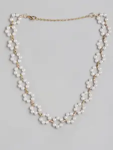Jewels Galaxy White Gold-Plated Floral Beaded Necklace