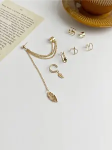 Jewels Galaxy Set of 7 Gold-Toned Classic Ear Cuff Earrings