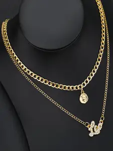 Jewels Galaxy Gold-Plated Layered Necklace with Leo Zodiac Charm