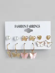 Jewels Galaxy Set of 6 Gold-Toned & White Classic Studs & Hoop Earrings