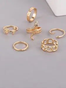 Jewels Galaxy Set of 6 Gold-Plated Finger Rings