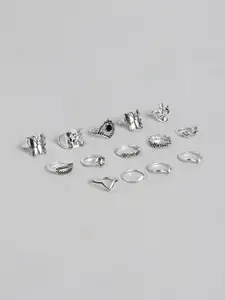 Jewels Galaxy Set of 14 Silver-Plated Oxidised Finger Rings