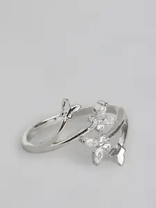 Jewels Galaxy Silver-Plated Stone Studded Adjustable Finger Ring