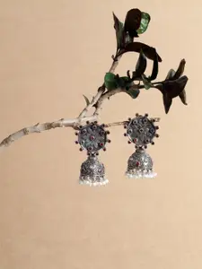 SANGEETA BOOCHRA Silver-Toned Contemporary Jhumkas Earrings