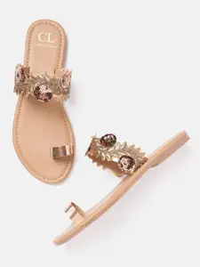 Carlton London Women Copper-Toned Woven Design One Toe Flats