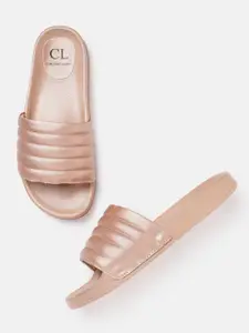 Carlton London Women Rose Gold-Toned Quilted Open Toe Flats