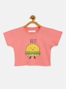 Noh.Voh - SASSAFRAS Kids Noh Voh - SASSAFRAS Kids Girls Peach-Coloured & Mustard Yellow Burger Print Crop T-shirt