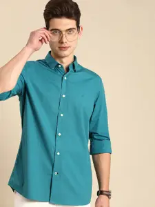 Nautica Men Blue Regular Fit Solid Patterned Opaque Formal Shirt