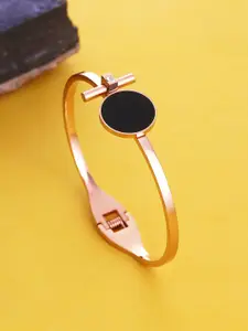 Yellow Chimes Women Rose Gold & Black Rose Gold-Plated Enamelled Cuff Bracelet