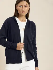 ether Women Navy Blue Solid Sweater Vest
