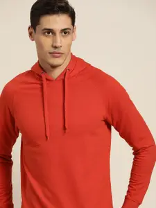 ether Men Red Solid Hooded Sweatshirt