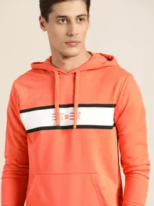 ether Men Coral Orange & White Brand Logo Print Hooded Sweatshirt
