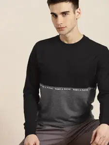 ether Men Black & Charcoal Grey Colourblocked Sweatshirt
