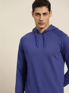 ether Men Navy Blue Solid Hooded Sweatshirt