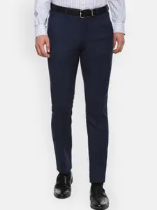 Louis Philippe Permapress Men Navy Blue Slim Fit Formal Trousers