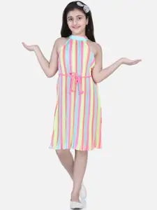 StyleStone Girls Multicoloured Striped Crepe A-Line Dress